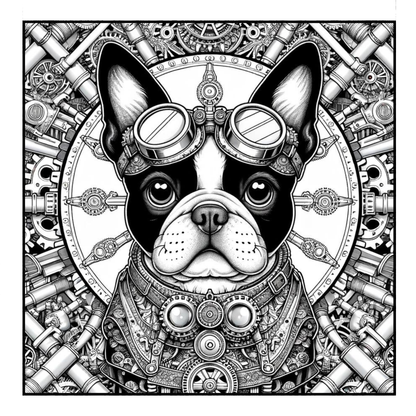 Steampunk Boston Terrier - Adult Coloring Book