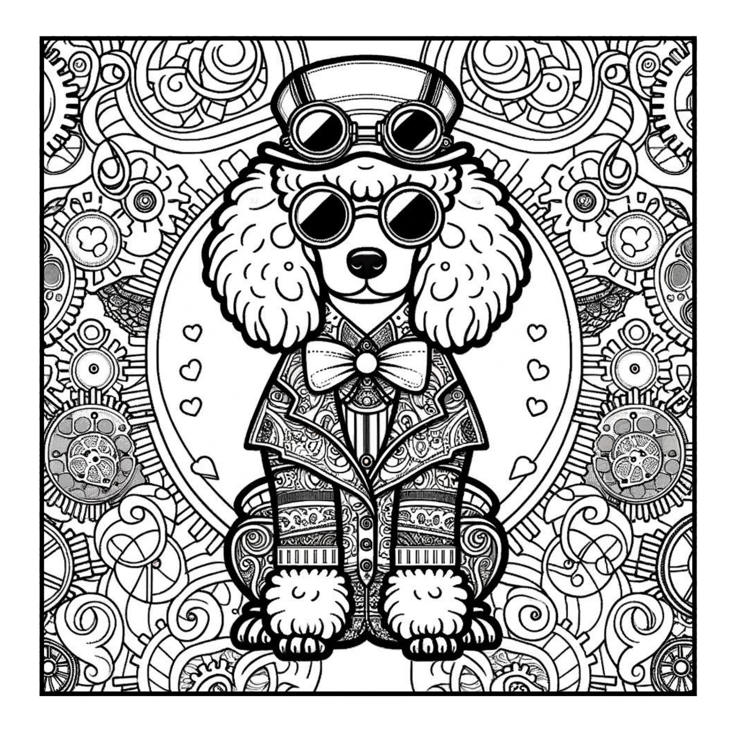 Steampunk Poodle - Adult Coloring Book
