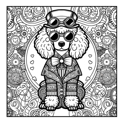 Steampunk Poodle - Adult Coloring Book