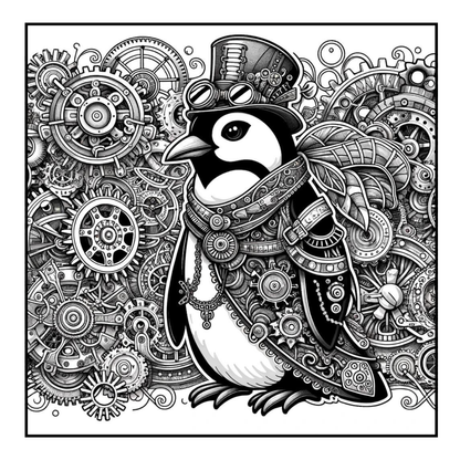 Steampunk Penguin - Adult Coloring Book