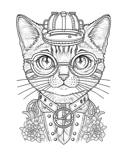 Steampunk Cats - Adult Coloring Book