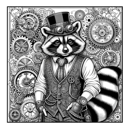 Steampunk Raccoon - Adult Coloring Book