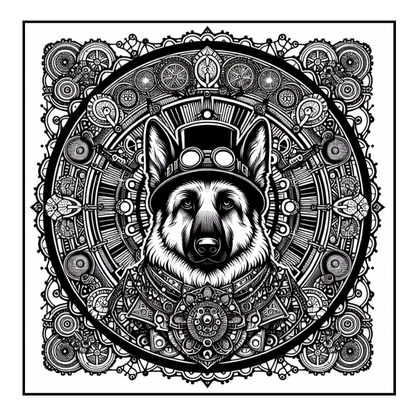 Steampunk German Shepherd - Adult Coloring Book