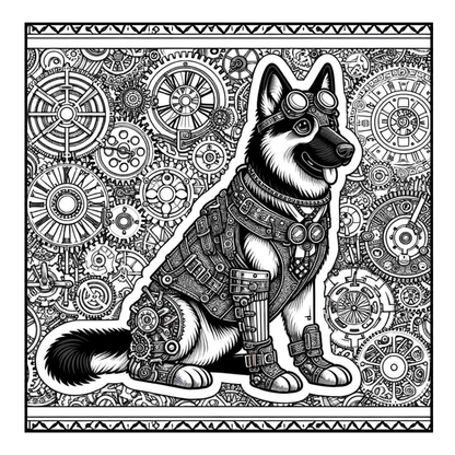 Steampunk German Shepherd - Adult Coloring Book
