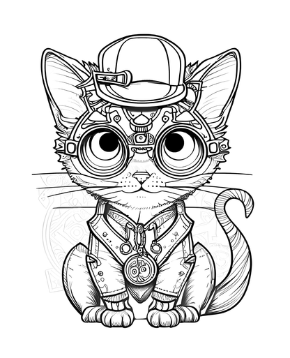 Steampunk Cats - Adult Coloring Book