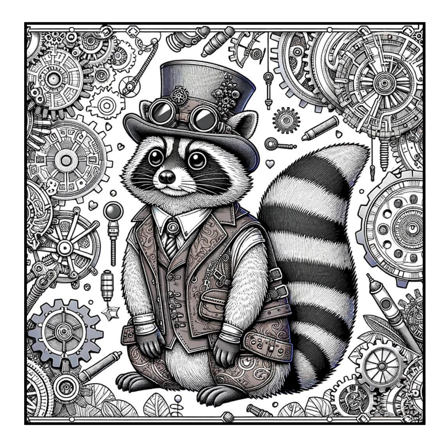 Steampunk Raccoon - Adult Coloring Book