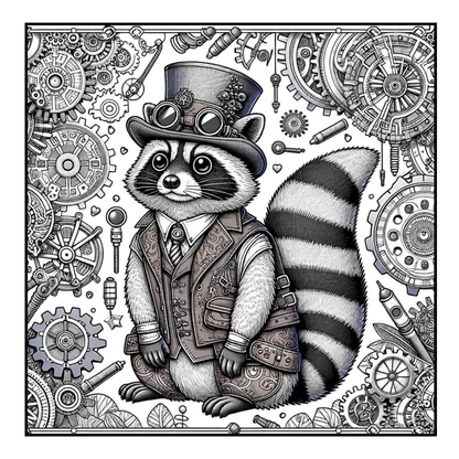 Steampunk Raccoon - Adult Coloring Book