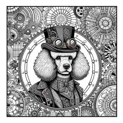 Steampunk Poodle - Adult Coloring Book