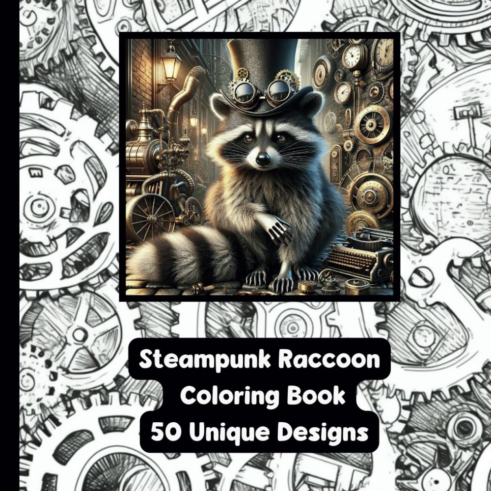Steampunk Raccoon - Adult Coloring Book
