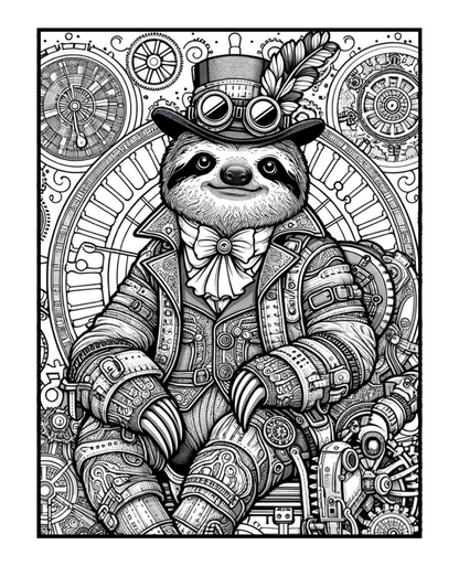 Steampunk Sloths - Adult Coloring Book