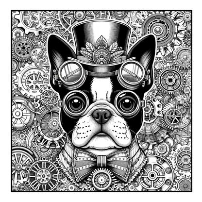 Steampunk Boston Terrier - Adult Coloring Book